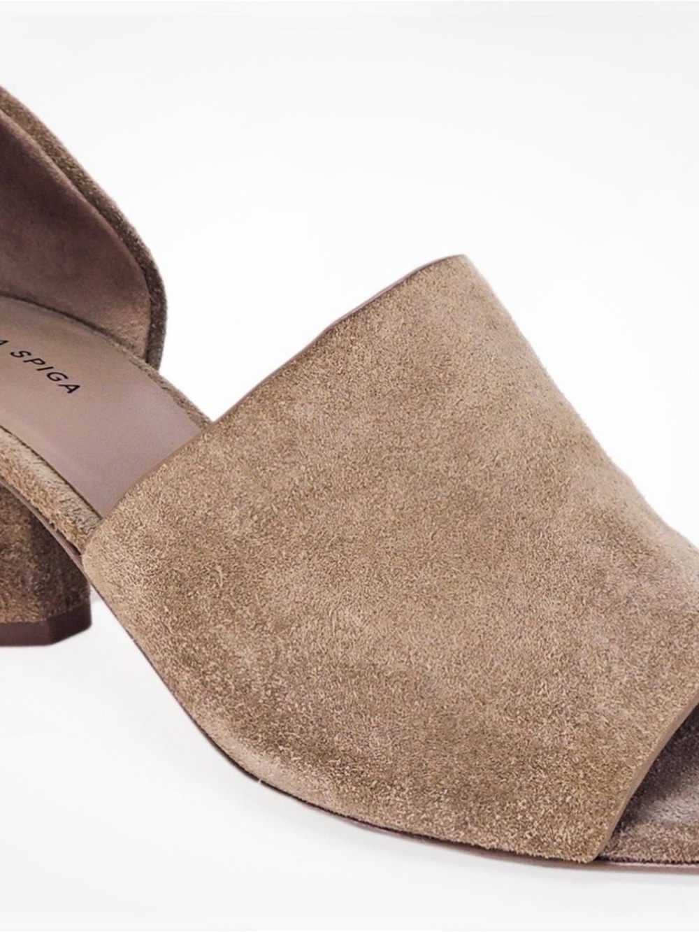 Via Spiga Suede Open-Toe Mule in Taupe